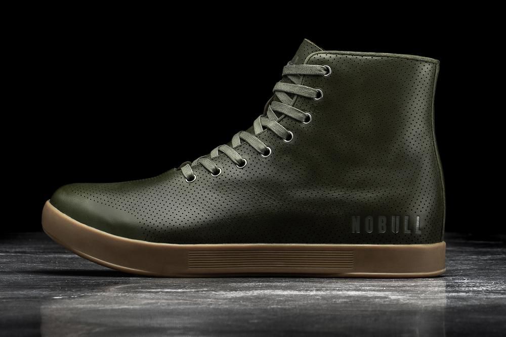 NOBULL Visoke Tenisice Ženske - Nobull Leather Zelene (031596-COZ)